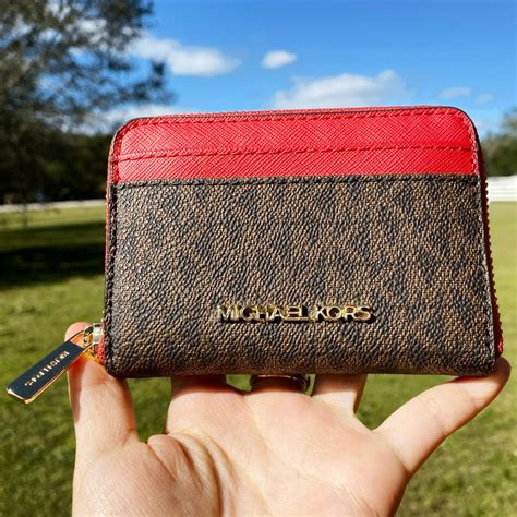 michael kors red and brown wallet